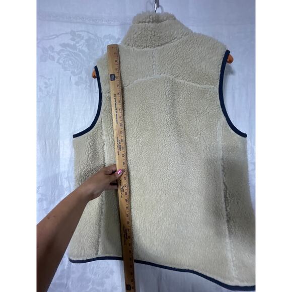 LL Bean Faux Serpa Vest XL Cream Navy Full Zip Mountain Deep Pile - Picture 7 of 7